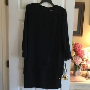 NWT. Gorgeous Black Crepe Women’s L/S Dress Size 10 Nicole Paris Brand